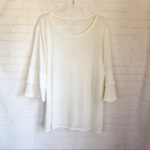 Terra & Sky Tops - [Terra & Sky] NWT ivory bell sleeve ruffle top 1X